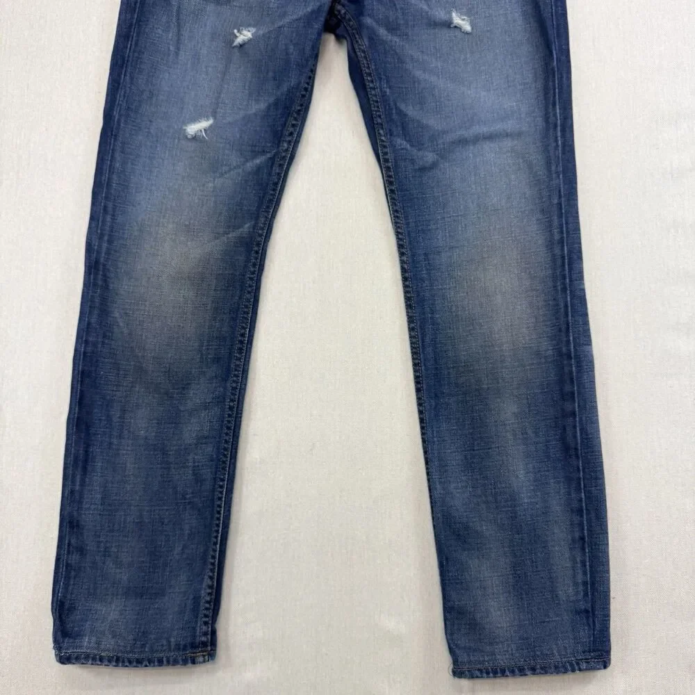 Hudson Jeans Mens 32 Distressed Straight Leg Button Fly Made USA Medium Wash